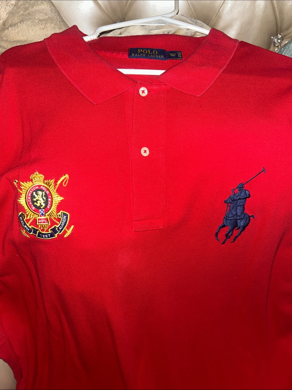 Polo by Ralph Lauren Red Crest Logo Polo Shirt with Navy Player Embroidery